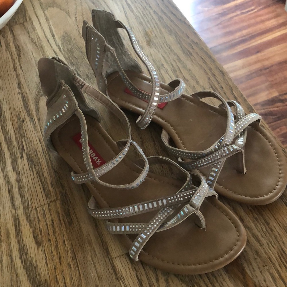 Fancy woman’s sandals nude with rhinestones